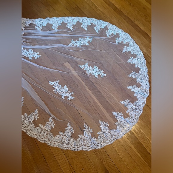 Stunning ivory lace cathedral bridal veil - Picture 4 of 9